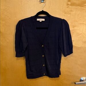 LOFT Navy Short-Sleeve Button Front Cardigan Medium